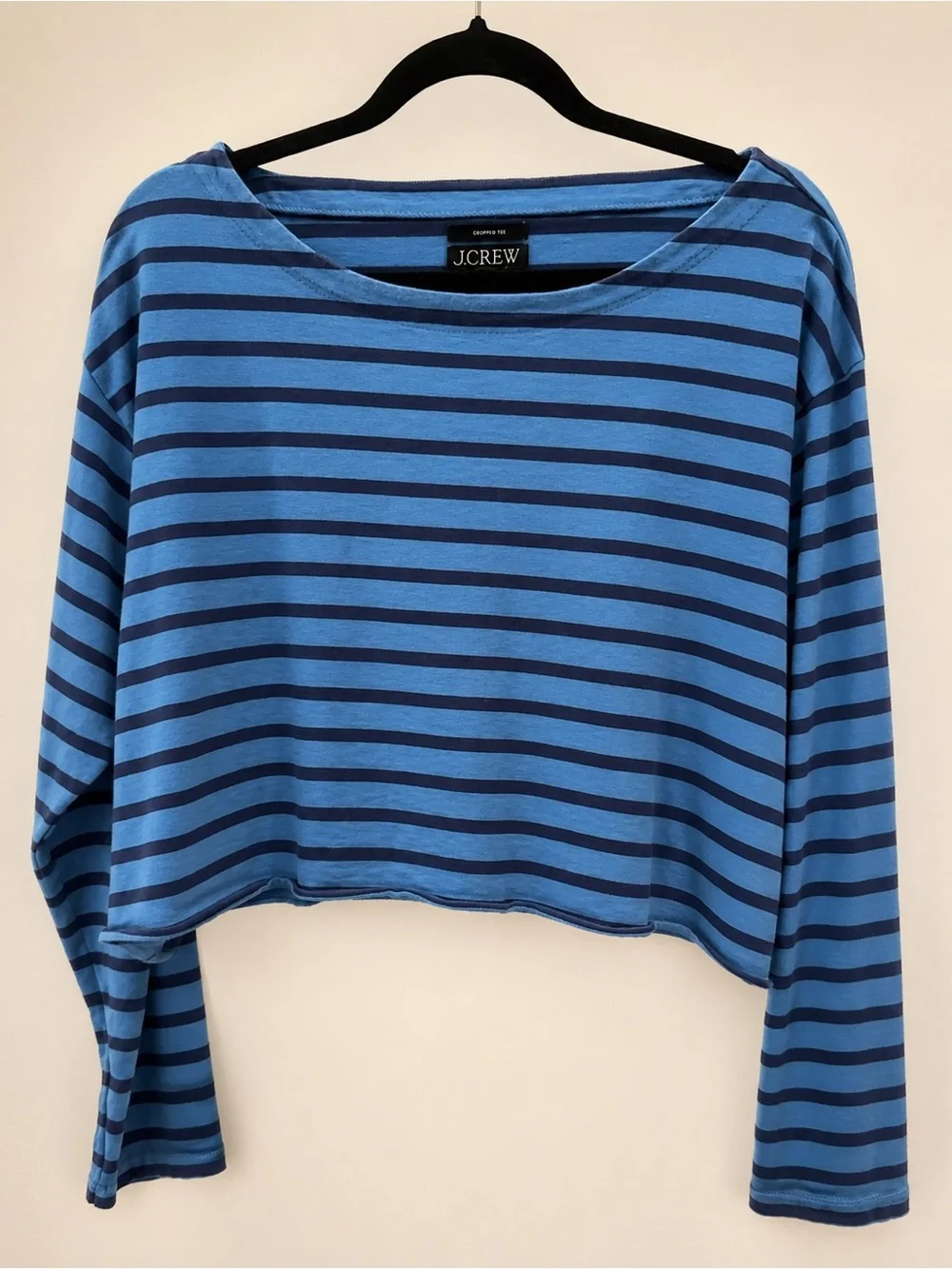 J.Crew Blue & Navy Striped Cropped Long Sleeve Tee 100% Cotton